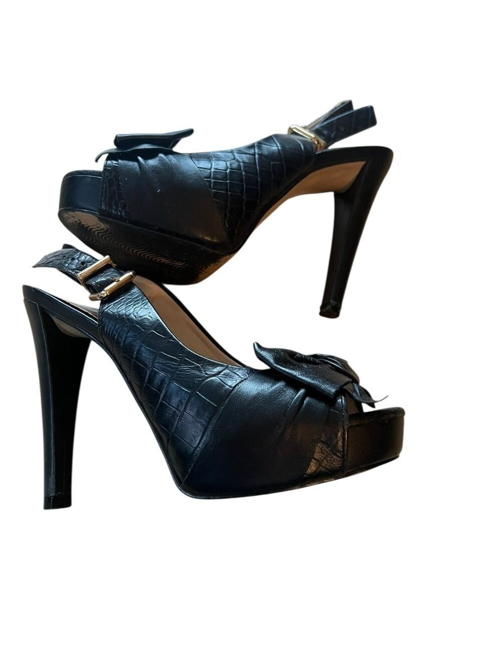 Via Uno Black Peep Toe Heels Women's Shoes